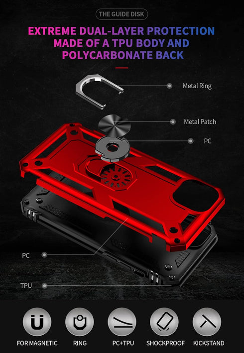 Military Grade Shockproof Case for iPhone 14, 360 Metal Rotating Ring Kickstand Holder Armor, Purple