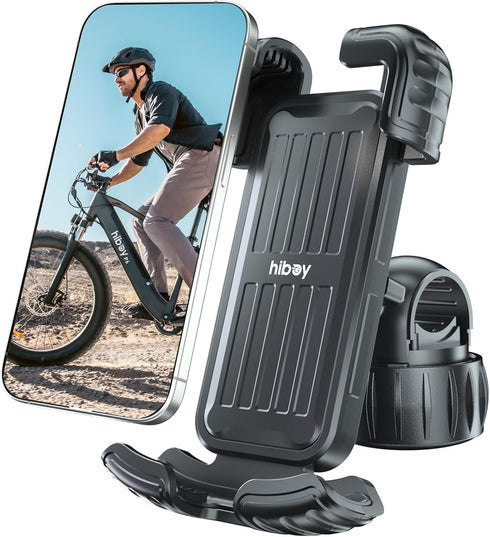 Hiboy Bike Phone Holder, 360° Rotation Adjustable Motorcycle Mount, Bicycle Scooter Handlebar Clip for 5.1" - 6.8"