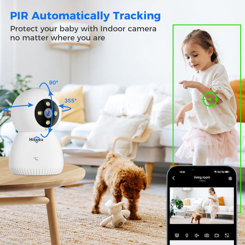 Hiseeu 2.4G/5G 5MP 360, 2 2PCS Indoor Security Camera, Baby Monitor Pet Camera for Home Security, PTZ Auto Tracking