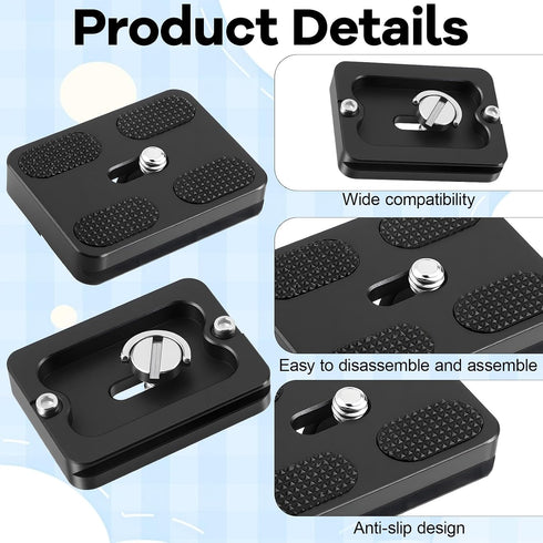 Skrfren 2 Pack Set 1/4"-20 PU50 Universal Tripod Plate, Tripods Quick Release Plate Aluminum Alloy Camera Tripods Mount