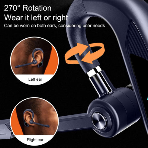PUSOKEI Single Ear Bluetooth Earpiece, Waterproof 270° Rotatable Handsfree Headset with Mic for Business Office Driving