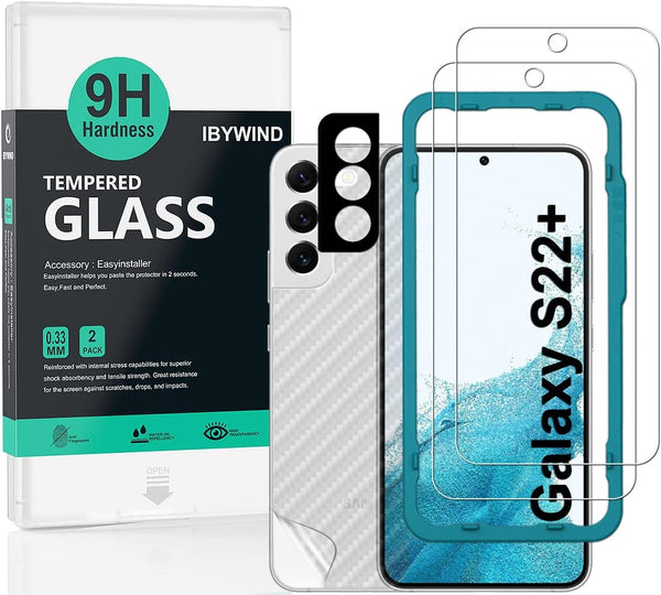 Ibywind Screen Protector for Samsung Galaxy S22 Plus 5G, 2Pcs Tempered Glass, 1Pc Camera Lens Protector