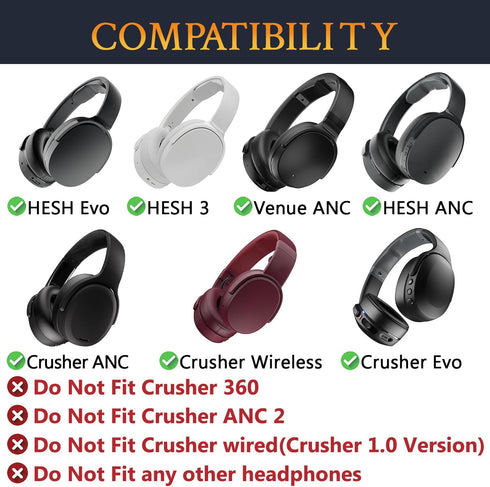SOULWIT 3/ANC/Evo Wireless/540/ANC/Evo Mesh Fabric Replacement Earpads for Skullcandy Hesh & Crusher & Venue ANC