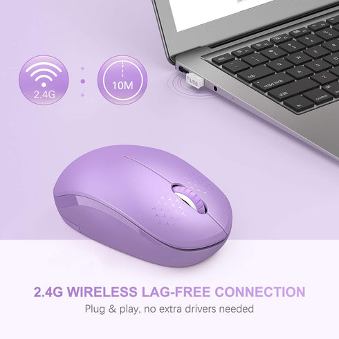 seenda Wireless Noiseless Mouse with USB Receiver for PC, Tablet, Laptop - Portable Cordless Mouse in Purple