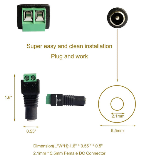 10 Female 12V DC Power Jack Adapter Connector for LED Strip, CCTV Camera