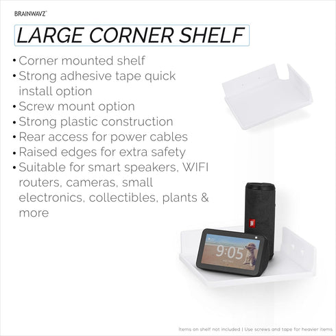 9" Small Corner Shelf Mount, Adhesive & Screw in, for Speakers, Cameras, Baby Monitors, Plants, Books Electronics