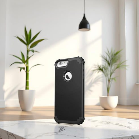 IDweel iPhone 6S Plus Case with Tempered Glass Screen Protector, Black, 3 in 1 Shockproof Slim Hybrid Heavy Duty Cover