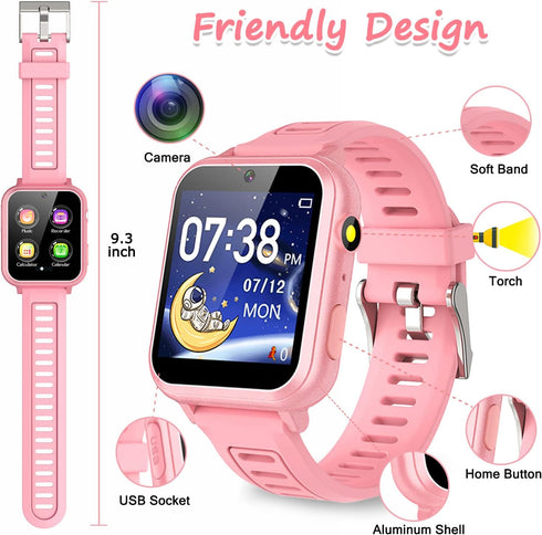 Smart Watch for Kids - Gift for Girls Age 5-12 - 1.54" Touch Screen Watch with HD Camera, 24 Games, Music, Pedometer