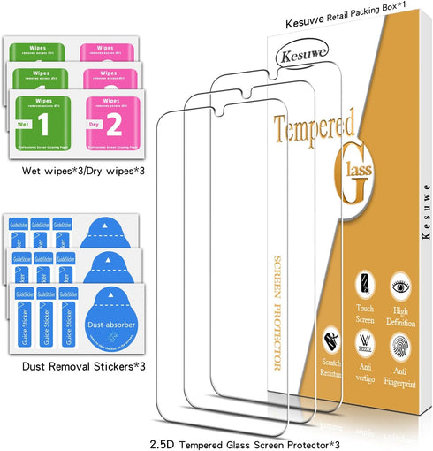 Kesuwe Screen Protector for Samsung Galaxy A15 5G - 3 Pack, Tempered Glass, Anti Scratch, 9H Hardness, Bubble Free