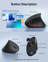 TECKNET Ergonomic Wireless Mouse, Rechargeable Vertical Ergo Mouse, Silent 2.4GHz, 6 Buttons, Up to 4800DPI
