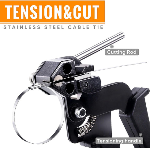 Stainless Steel Cable Tie Gun, Tool for Fastening and Cutting Metal Cable Ties, 150pcs 11.8in UV Resistant Ties