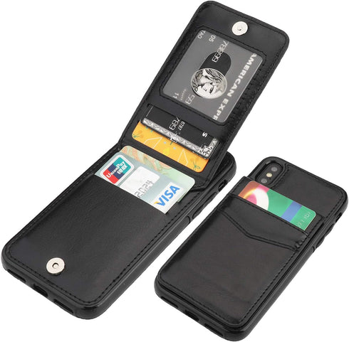 KIHUWEY iPhone X/Xs Case Wallet with Credit Card Holder, Heavy Duty Protective Cover, Black, 5.8 Inch