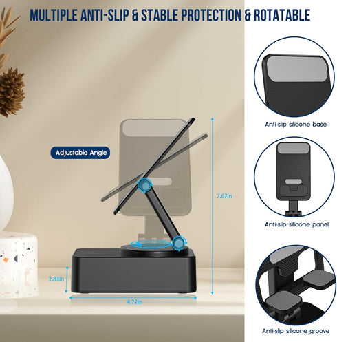 voijump Cell Phone Stand with Wireless Bluetooth Speaker, LED, Anti-Slip Base HD Surround Sound,Perfect