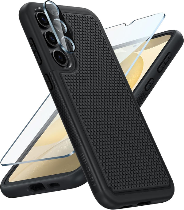 FNTCASE Samsung Galaxy S24 Case: Rugged Dual Layer, Shockproof, Non-Slip, Military Drop Protection, 6.2" Black Matte -