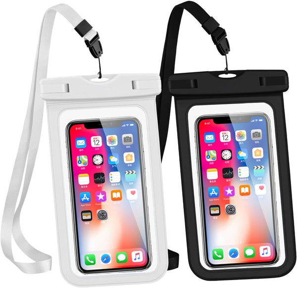 Universal Waterproof Case, 2 Pack IPX8 Phone Lanyard Dry Bag with Neck Strap for iPhone and Galaxy (up to 7.5")