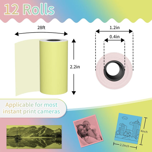 MFLABEL Kids Instant Camera Refill Print Paper,12 Rolls White Mini Thermal Printer Paper 2.2 x 1.1 Inch Kids HD Photo Thermal Paper & Camera Paper Refill for Kids Instant Camera