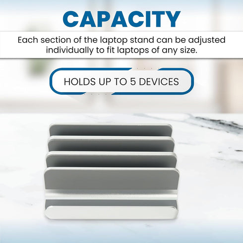 Multiple Laptop Holder Vertical Stand, Adjustable Vertical Stand Holds 5 Devices, Fits All Laptops and Tablets