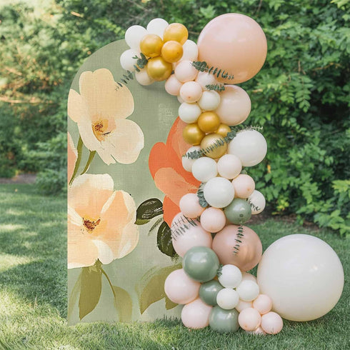 Jnbasdffb 7.2 Pink Flowers Wedding Arch Cover, Stretchy Spandex Arch Backdrop Stand Covers FT, Pastoral Botanical Retro