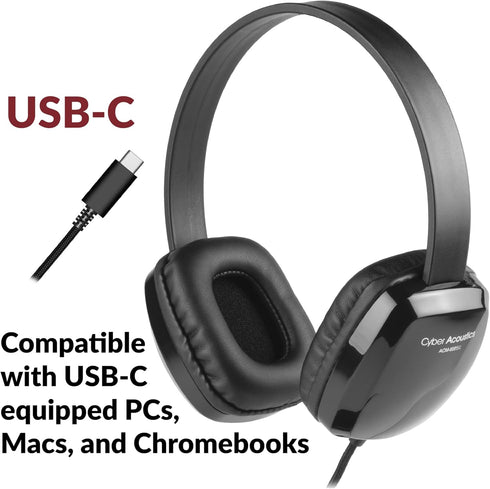 Cyber Acoustics USB Stereo Headphones (ACM-6005C) for PCs and Other USB Devices in Office, Classroom, Home