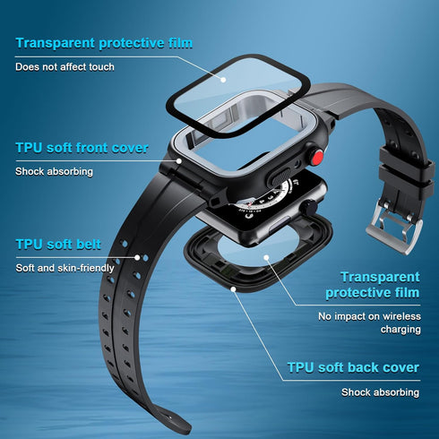 IP68 Waterproof Case with Band and Screen Protector for Apple Watch Series 10 9 8 7 6 5 4 3 2 SE2, 42mm