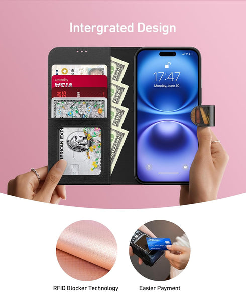 DEENAKIN 16 for iPhone Wallet Case with Card Holder + Cash Clip, RFID-Blocking, Military-Grade Drop Protection