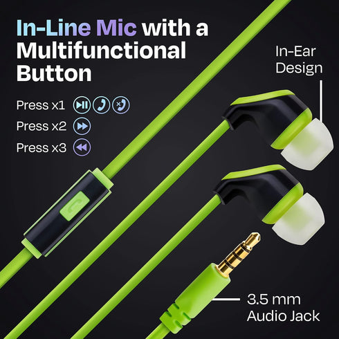 10x Multipack | Earbuds with Microphone, for Schools, Classroom, Libraries, Museums, etc., Wired in-Ear Earphones with Mic for Kids, Teenagers & Adults, Affordable Bulk Headphones