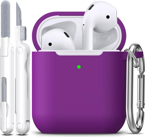 R-fun Compatible with AirPods Case Cover, Soft Silicone Protective Cover with Keychain for Apple AirPods, Plum