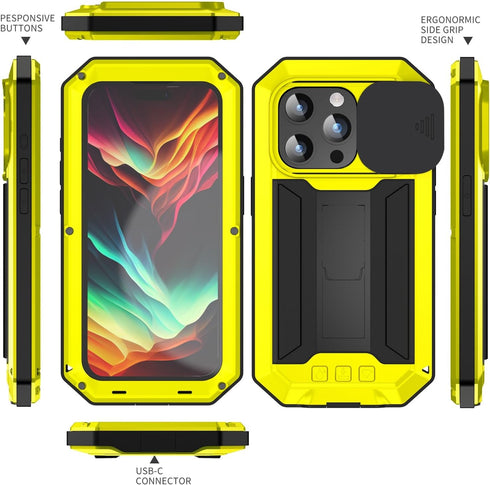 FunnyWin 15 15 FW Compatible with iPhone Metal Case with Slide Camera Cover Built in Screen Protector Full Body Hybrid