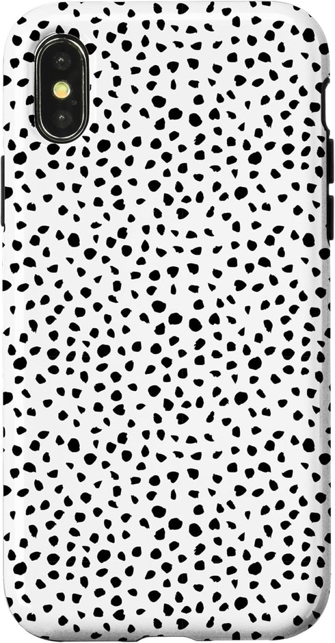 iPhone X/XS Dalmatian Pattern Case, White with Brush Stroke Black Spots