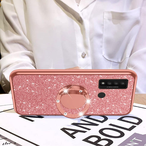 nancheng Case for TCL 20 XE 6.5-inch, Cute Girls Women Glitter Soft Silicone Cover with Stand - Rose Gold