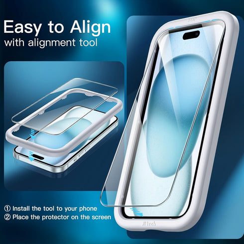 JETech Screen Protector for iPhone 15 Plus 6.7-Inch with Camera Lens Protector, 2-Pack, Easy Installation