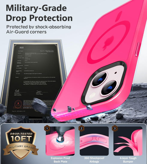 BossKiss Slim Translucent Matte iPhone 13 Case - Hot Pink, Anti-Fingerprint, Shockproof, with Screen+Camera Protector,