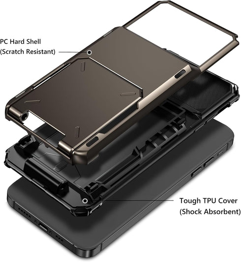 Vofolen iPhone 15 Plus Case, Gun Metal, Dual Layer Shockproof Wallet with Card Holder, 4-Card Slot, 6.7'' Protective