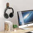 Wood Headphone Stand Wall Mount Holder, Sticky Headset Hook, Under Desk Headphone Hanger for Audio, Studio & Gaming
