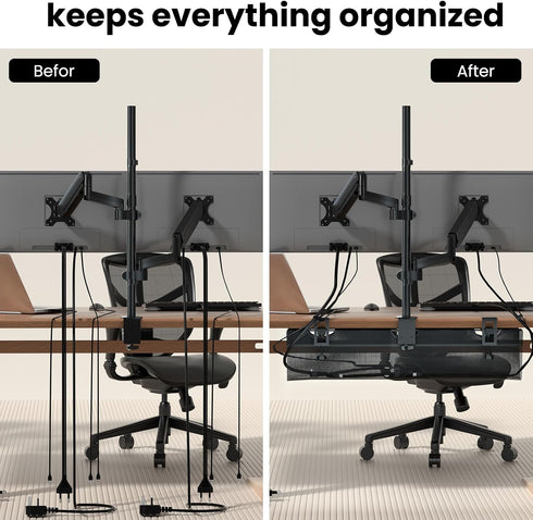 PUTORSEN Cable Management Net, 36 Inch Clamp-on Under Desk Cable Net for Wire Management at Home and Office (Black)