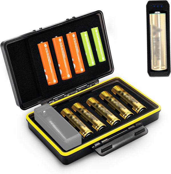 Detachable Battery Tester for AA and AAA Batteries, 10 Slots Battery Case, Water-Resistant and Shockproof