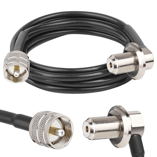 RG58 UHF PL259 Male to SO239 Female Right Angle Bulkhead Mount Cable, 6FT CB Antenna Extension Cable for Vehicle Car