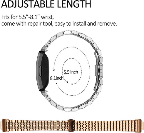 Chofit Metal Bracelet for Fitbit Inspire/Inspire HR/Inspire 2, Stainless Steel Replacement Strap for Women, Rose Gold