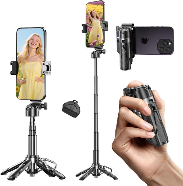 Busdebon Selfie Sticks for iPhone, 4-in-1 Multi-Functional Phone Tripod with Remote Control, Pocket-Sized
