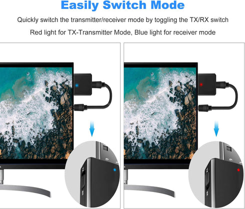ISOBEL USB Bluetooth Audio Transmitter Receiver, 3 in 1 HiFi Wireless Audio Adapter with 3.5mm AUX for Car TV