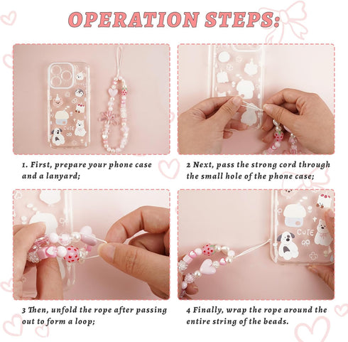 Xyulaan Y2K Pink Beaded Phone Wrist Straps, Phone Case Charms Camera Charm Strap, Lanyard Keychain Wristlet Aesthetic
