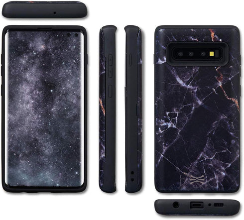 TORU CX PRO Case for Galaxy S10 Plus, Slim Protective Cover with Card Holder, Hidden Wallet Flip Slot, Marble