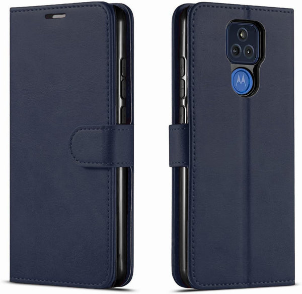 STARSHOP Moto G Play 2021 Case, PU Leather Wallet with Tempered Glass Screen Protector, Shockproof Kickstand Cover -