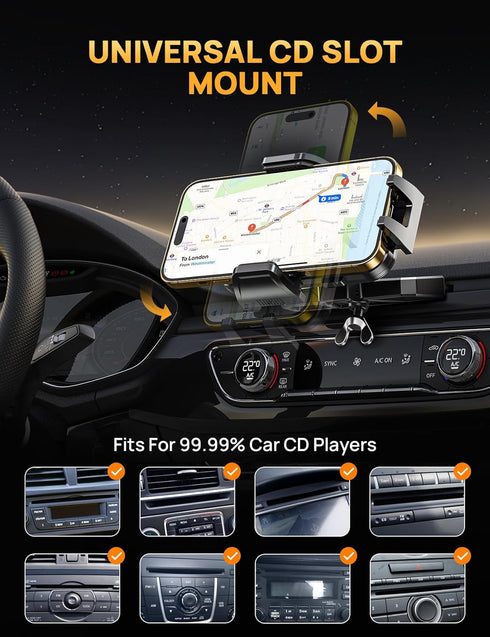 Upgraded CD Phone Mount for Car, Adjustable Universal Holder Compatible with iPhone & Android Cell Phones, Thick Cases