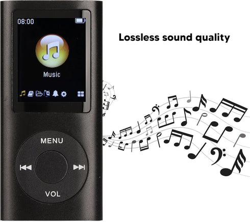 Dan&Dre MP3 1.8 Inch 64G Player, LCD Slim Portable Music Player with Lossless Sound, Aluminum Alloy, Expandable (Black)