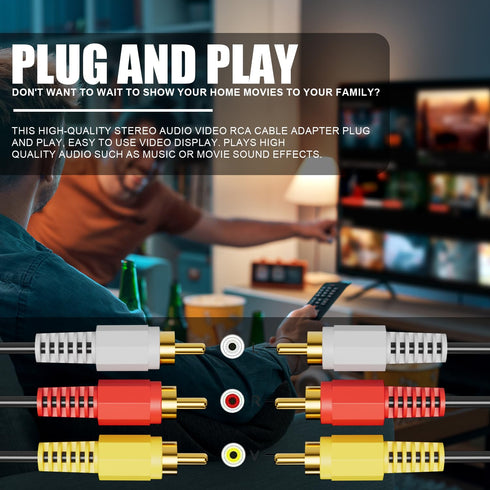 FAWETTY 5FT 3RCA 24K 3 3 Cable Audio Video Gold Plated Connecting Audio Video Components AV Male to Male Cable for Home