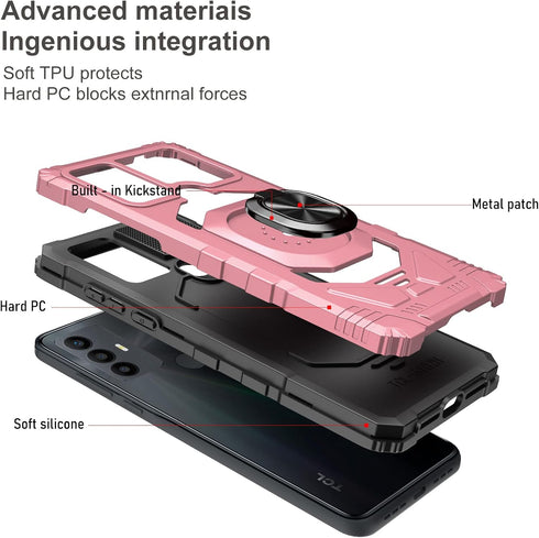 Ailiber Case for TCL 30 SE, with Screen Protector, Ring Kickstand for Magnetic Car Mount, Heavy Duty Shockproof Cover,