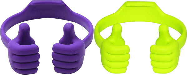 HONSKY Thumbs-Up Phone Stand for Tablets, E-Readers, and Smart Phones, Green/Purple, 2 Count