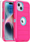 Annymall Heavy Duty Case for iPhone 14 with 2 Screen Protectors, Full Body Shockproof 3-Layer Rugged Cover - Rose/Light