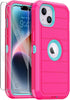 Annymall Heavy Duty Case for iPhone 14 with 2 Screen Protectors, Full Body Shockproof 3-Layer Rugged Cover - Rose/Light